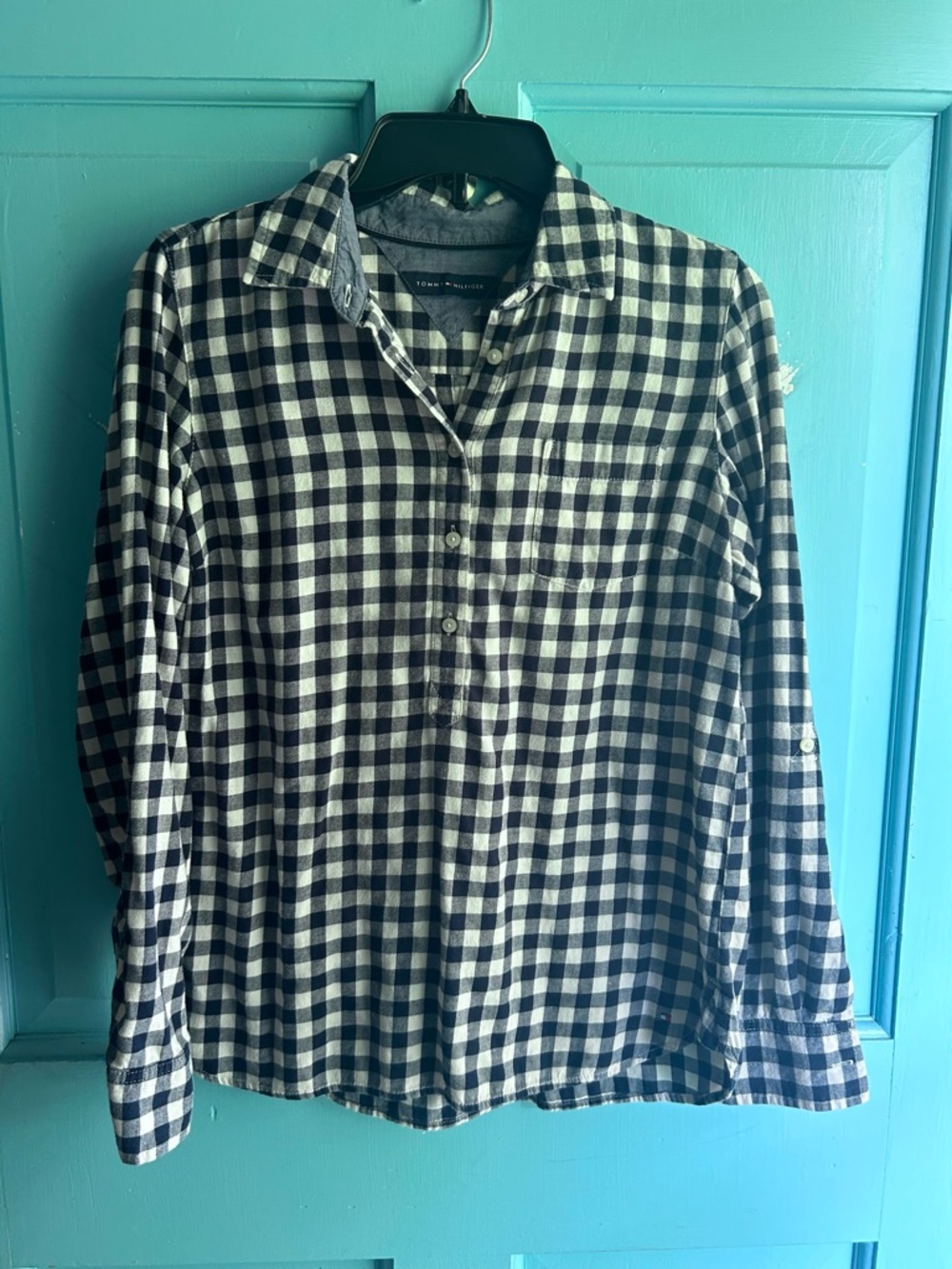Tommy Hilfiger Navy and White Gingham Shirt Women’s Small